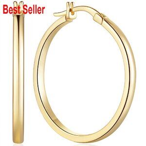 Gold Plated Hoop Earrings Lightweight Elegant Classic Minimal Everyday Wear